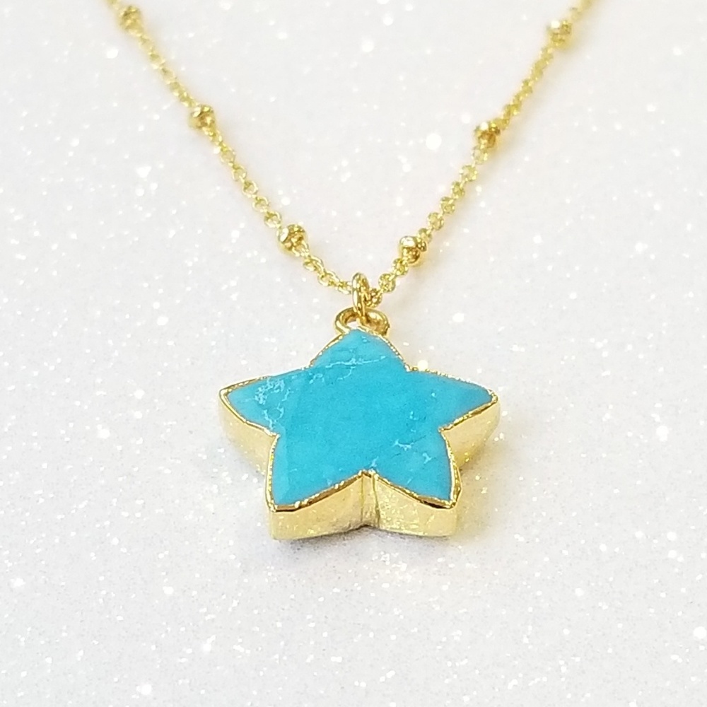 Turquoise and sapphire gold plated star necklace - Picture 5 of 7